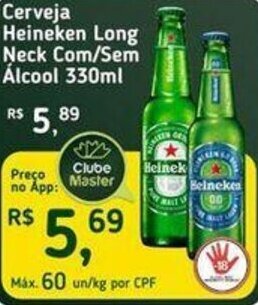 Cerveja Heineken Long Neck Sem Álcool 330ml oferta na Master