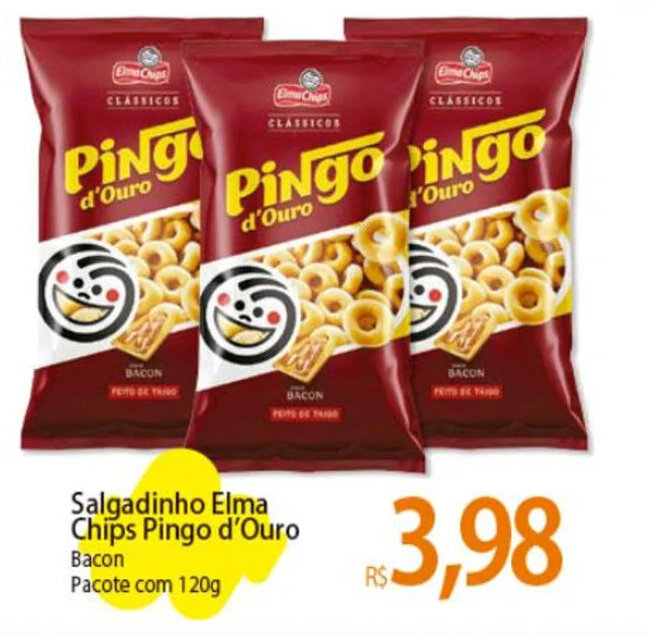 Salgadinho Elma Chips Pingo d Ouro Bacon Pacote 120g oferta na Atacadão