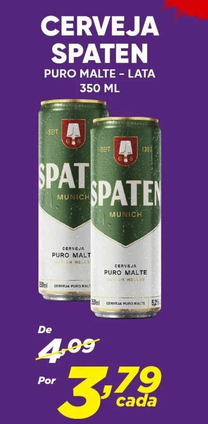 CERVEJA SPATEN PURO MALTE LATA 350ML Oferta Na Dia