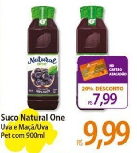 Suco Natural One Uva e Maçã Uva Pet 900ml oferta na Atacadão