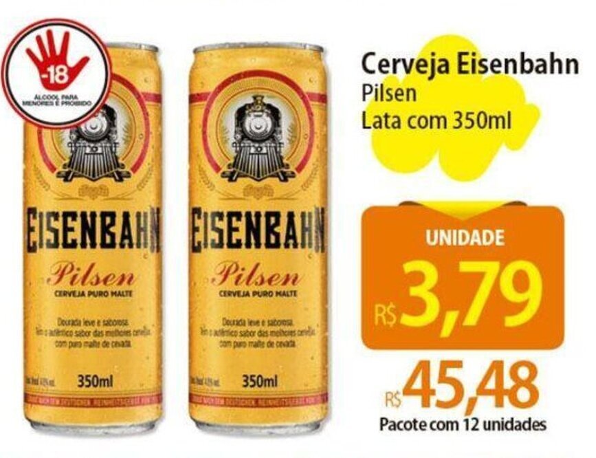 Cerveja Eisenbahn Pilsen Lata 350ml oferta na Atacadão