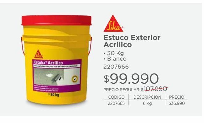 Oferta Estuco Ext Acrilico Kg Estuka Sika En Easy