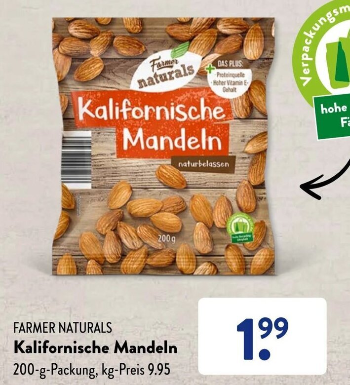 Farmer Naturals Kalifornische Mandeln 200 g Packung Angebot bei Aldi Süd