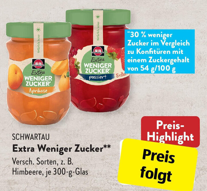 Schwartau Extra Weniger Zucker 300 g Glas Angebot bei Aldi Süd