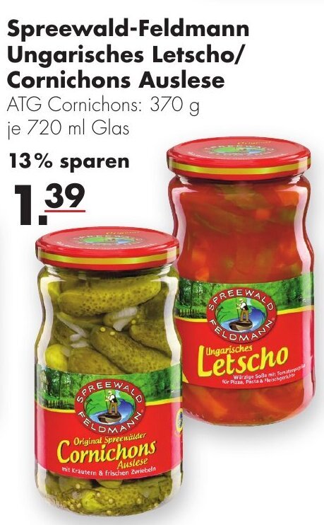 Spreewald Feldmann Ungarisches Letscho Cornichons Auslese Ml Glas