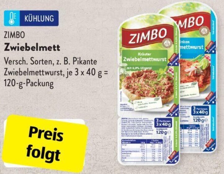 Zimbo Zwiebelmettwurst 120 g Packung Angebot bei Aldi Süd