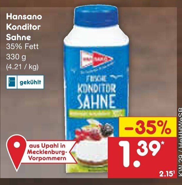 Hansano Konditor Sahne G Angebot Bei Netto Marken Discount