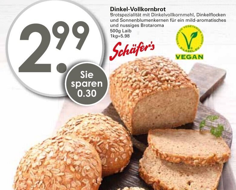 Schäfer s Dinkel Vollkornbrot 500g Laib Angebot bei WEZ