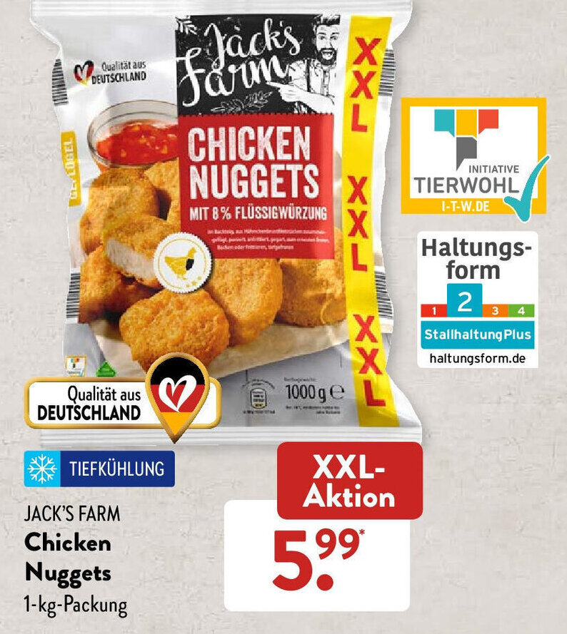 Jack s Farm Chicken Nuggets 1 kg Packung Angebot bei Aldi Süd