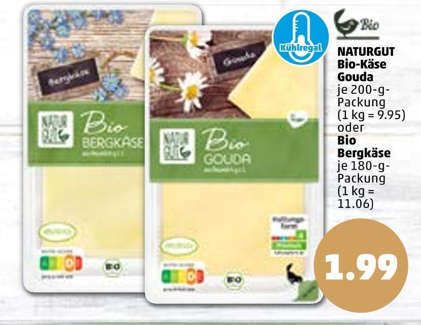 Naturgut bio käse gouda oder bio bergkäse Angebot bei PENNY