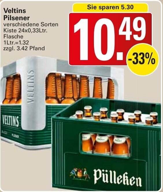 Veltins Pilsener Kiste 24x0 33Ltr Flasche Angebot Bei WEZ