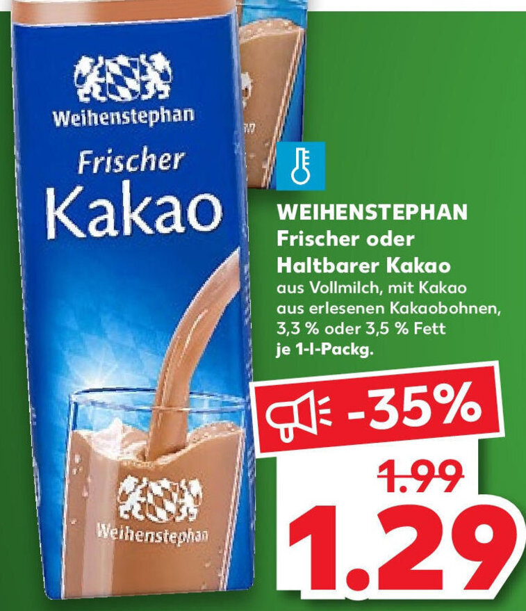 Weihenstephan Frischer Oder Haltbarer Kakao 1 L Packg Angebot Bei Kaufland