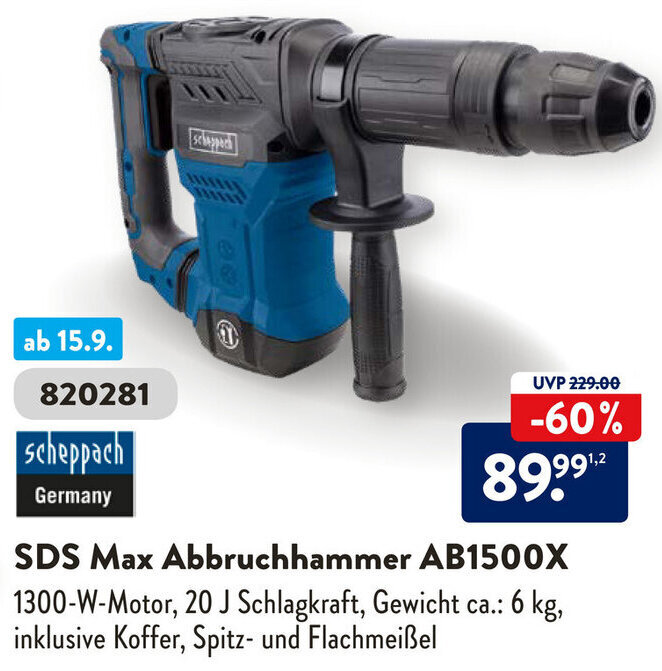 Scheppach SDS Max Abbruchhammer AB1500X Angebot bei Aldi Süd