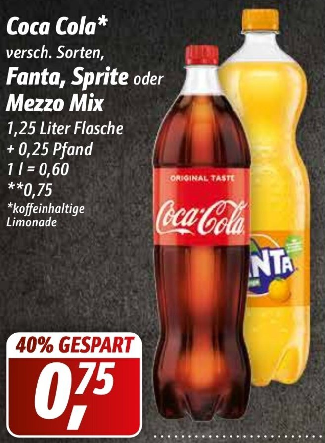 Coca Cola Fanta Sprite Oder Mezzo Mix 1 25 Liter Flasche Angebot Bei