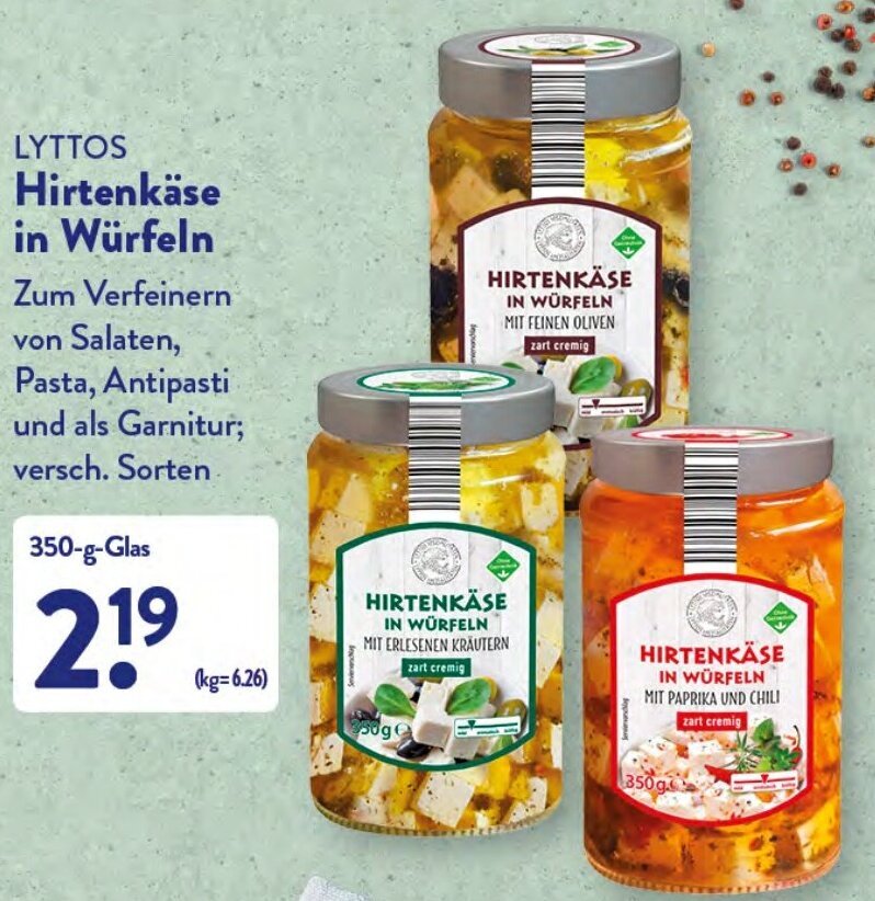 Lyttos Hirtenkäse in Würfeln 350 g Glas Angebot bei Aldi Nord