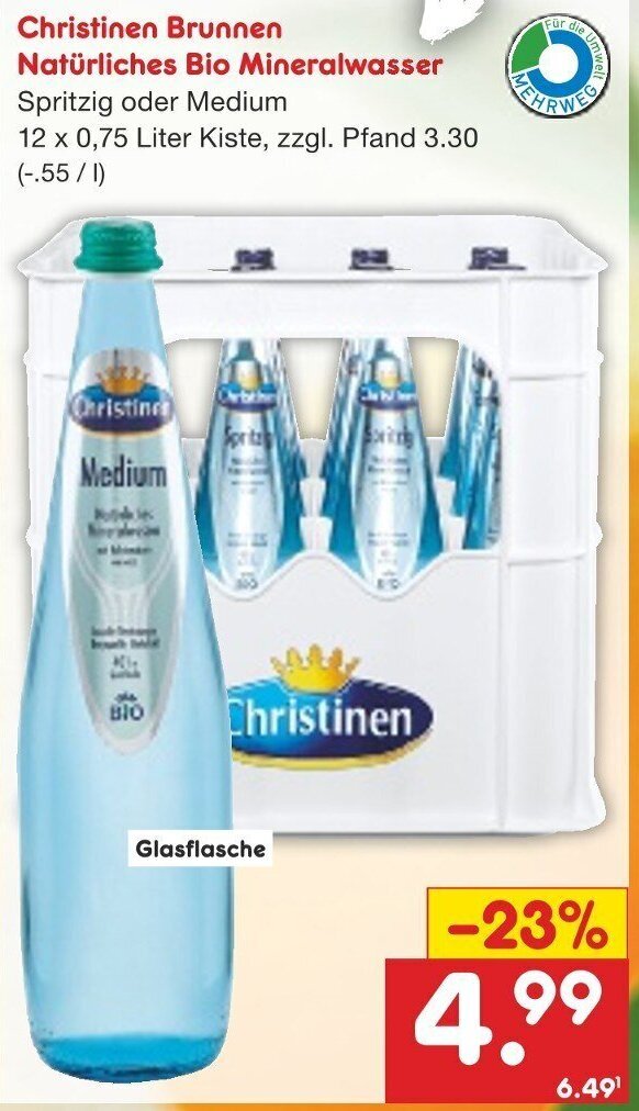 Christinen Brunnen Natürliches Bio Mineralwasser 12x0 75 Liter Kiste