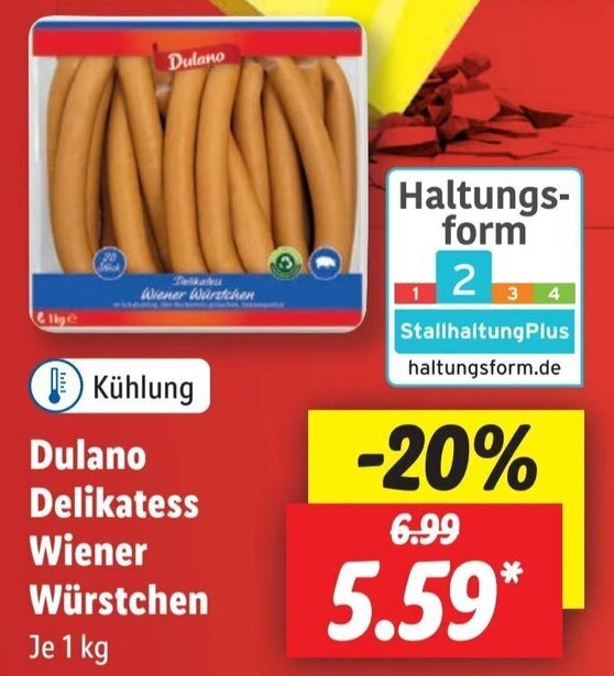 Dulano Delikatess Wiener Würstchen 1 kg Angebot bei Lidl