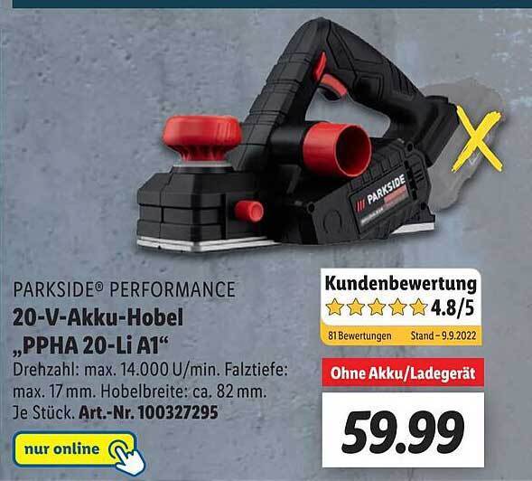 Parkside Performance 20 V Akku Hobel Ppha 20 Li A1 Angebot Bei Lidl