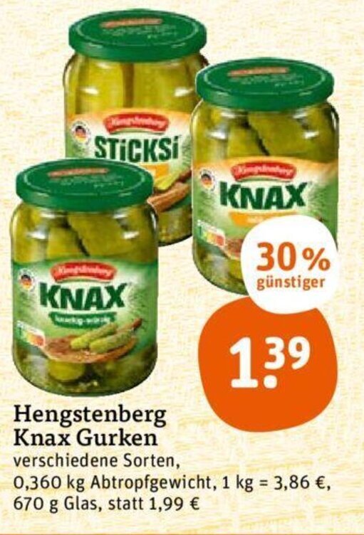 Hengstenberg Knax Gurken 670 G Glas Angebot Bei Tegut