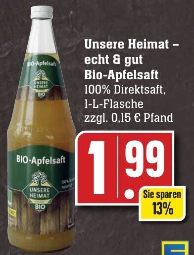 Unsere Heimat Echt Gut Bio Apfelsaft 1 L Flasche Angebot Bei Edeka