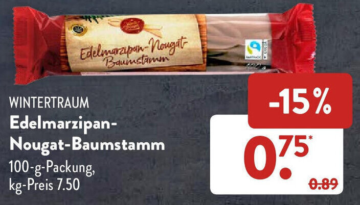 Wintertraum Edelmarzipan Nougat Baumstamm G Packung Angebot Bei