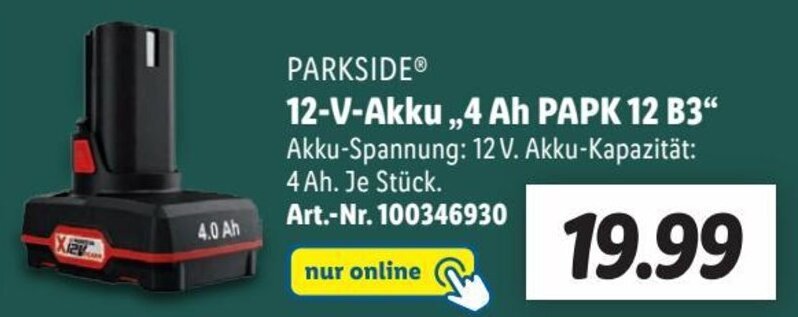 Parkside 12 V Akku 4 Ah PAPK 12 B3 Angebot Bei Lidl