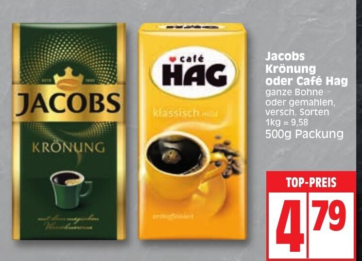 Jacobs Krönung oder Café Hag 500 g Packung Angebot bei Edeka