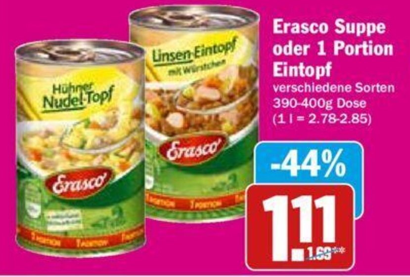 Erasco Suppe Oder Portion Eintopf G Dose Angebot Bei Hit