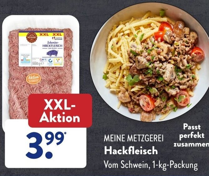 Meine Metzgerei Hackfleisch vom Schwein 1 kg Packung Angebot bei Aldi Süd