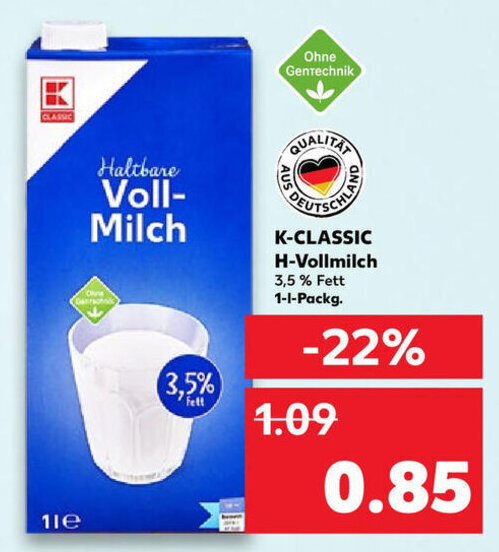 K Classic H Vollmilch 1 L Packg Angebot Bei Kaufland