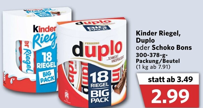 Kinder Riegel Duplo Oder Schoko Bons 300 378g Angebot Bei Combi