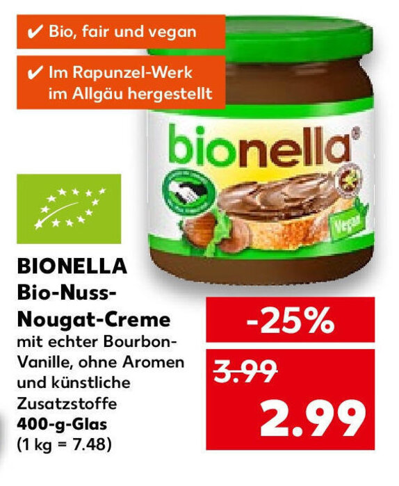 Bionella Bio Nuss Nougat Creme 400 G Glas Angebot Bei Kaufland