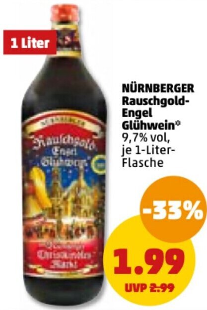 Nürnberger Rauschgold Engel Glühwein 1 Liter Flasche Angebot bei PENNY