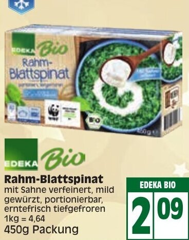 Edeka Bio Rahm Blattspinat G Packung Angebot Bei Edeka