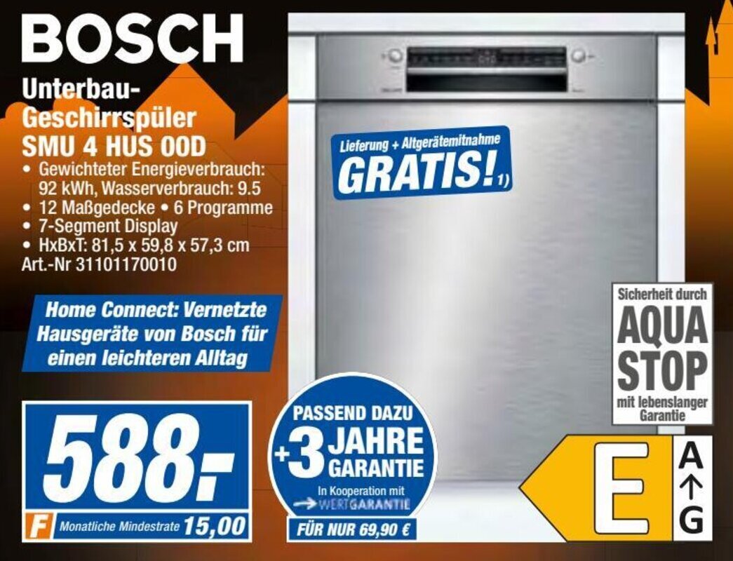 Bosch Unterbau Geschirrspüler SMU 4 HUS 00D Angebot bei expert Techno Land