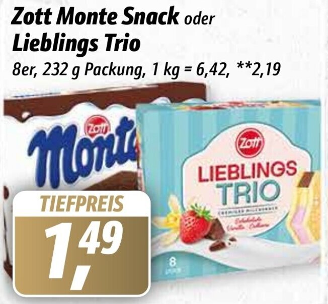 Zott Monte Snack Oder Lieblings Trio Er G Packung Angebot Bei Simmel