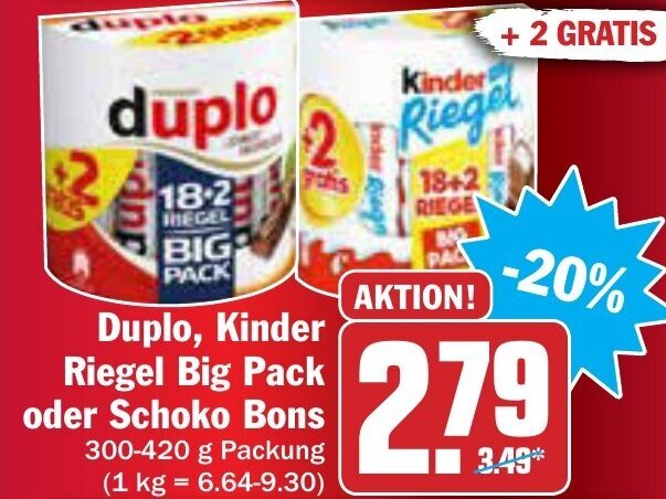 Duplo Kinder Riegel Big Pack Oder Schoko Bons 350 420g Angebot Bei AEZ