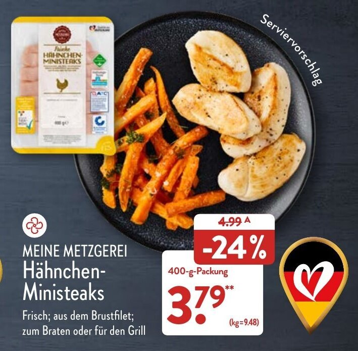 Meine Metzgerei Hähnchen Ministeaks 400 g Packung Angebot bei Aldi Nord