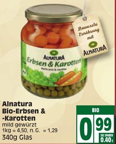 Alnatura Bio Erbsen Karotten 340g Glas Angebot Bei Edeka