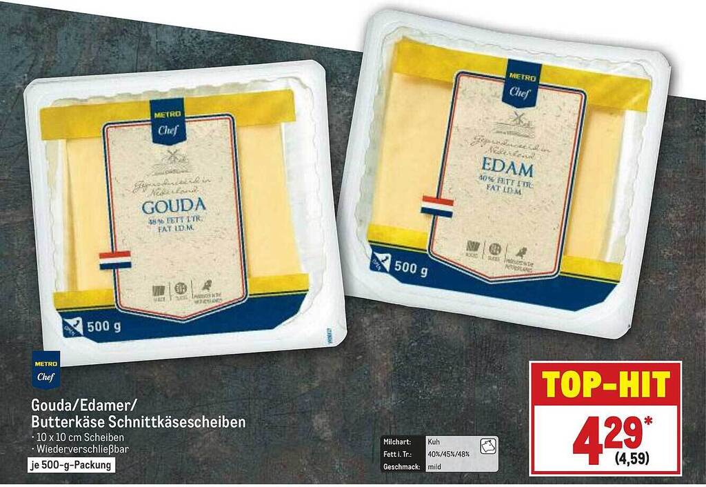 Metro chef gouda edamer oder butterkäse schnittkäsescheiben Angebot