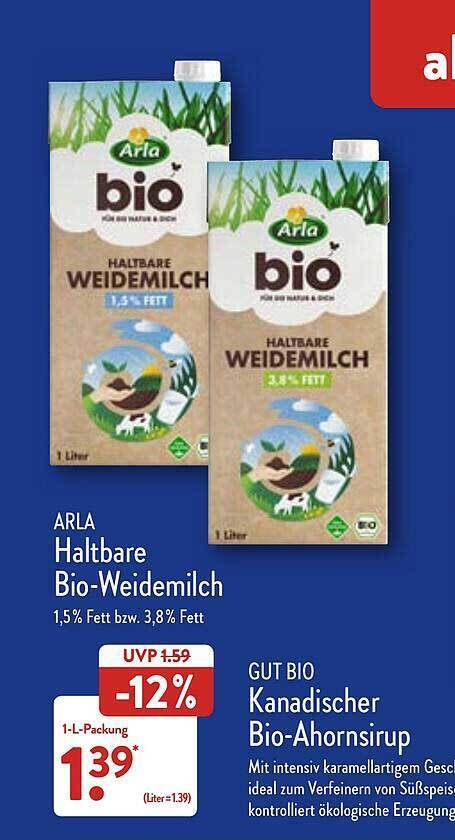 Arla Haltbare Bio Weidemilch Oder Gut Bio Kanadischer Bio Ahornsirup