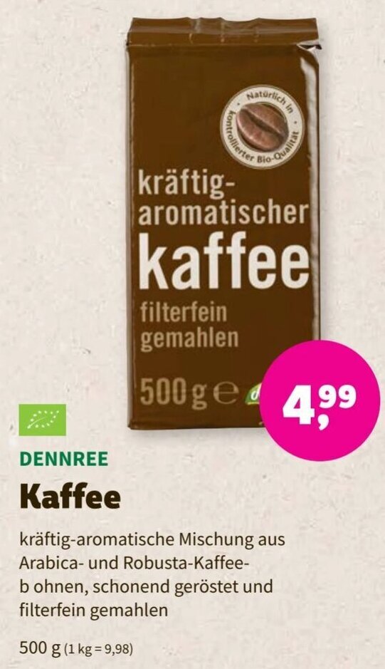 Dennree Kaffee 500 G Angebot Bei Biomarkt