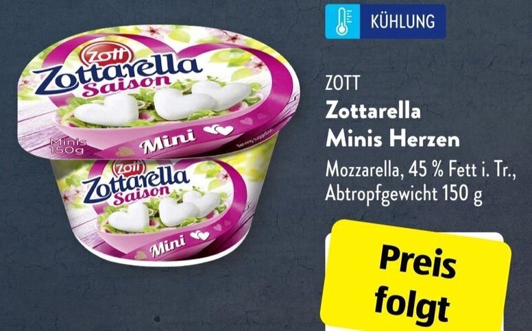 Zott Zottarella Minis Herzen Angebot bei Aldi Süd