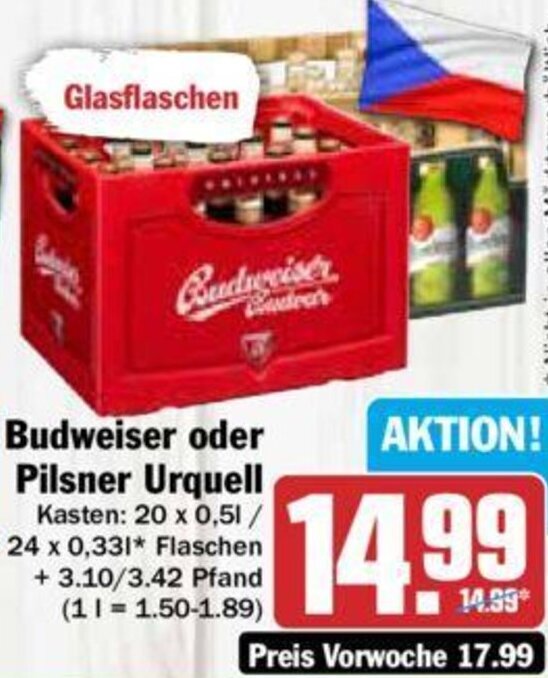 Budweiser Oder Pilsner Urquell 20x0 5 24x0 33 L Flaschen Angebot Bei Hit