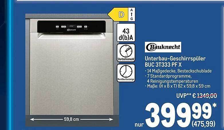 Bauknecht unterbau geschirrspüler buc 3t333 pf x Angebot bei METRO