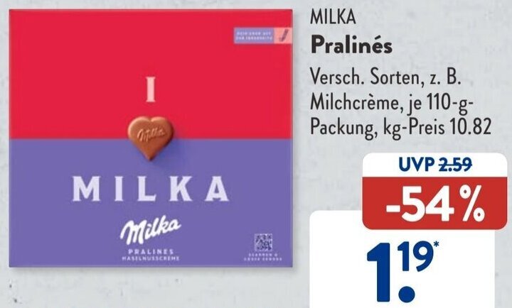 Milka Pralinés 110 g Packung Angebot bei Aldi Süd