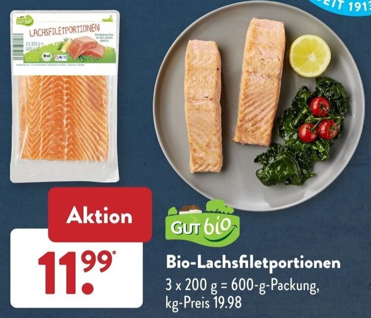 Bio Lachsfiletportionen 600 g Packung Angebot bei Aldi Süd