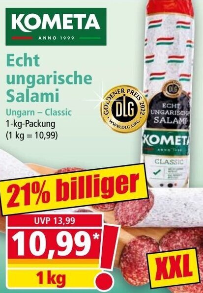 Kometa Echt Ungarische Salami Kg Packung Angebot Bei Norma