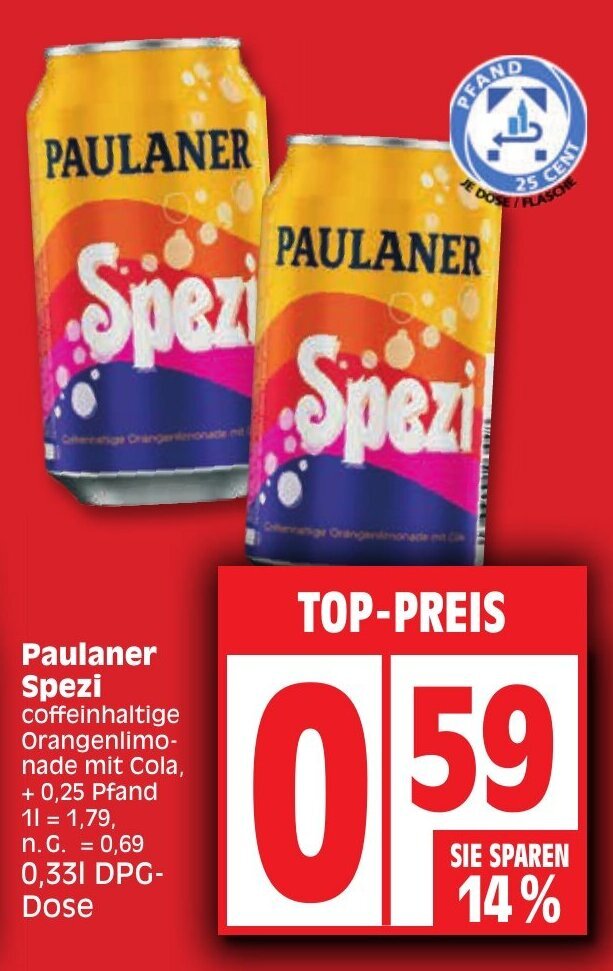 Paulaner Spezi L Dpg Dose Angebot Bei Edeka