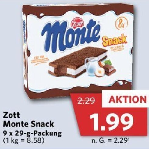 Zott Monte Snack 9x29 G Packung Angebot Bei Combi